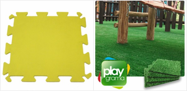 piso emborrachado e grama sintética para playground