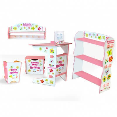 Kit de móveis de florzinhas para quarto de menina