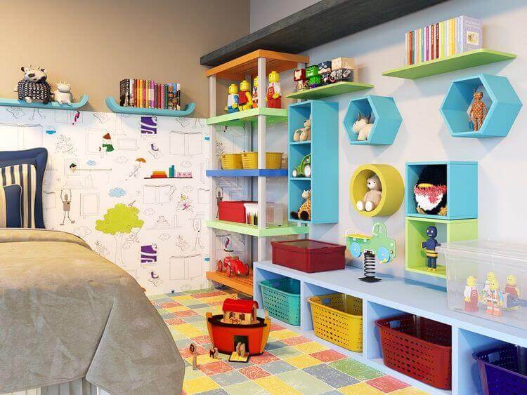 Organizar brinquedos no quarto de criança