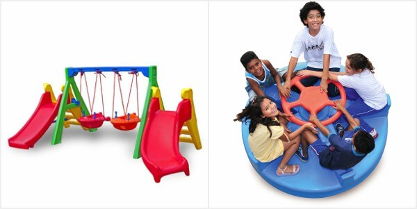 Gira-gira e escorregador para playground interno